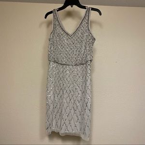 Adrianna Papell Silver Sequin Dress Size 4